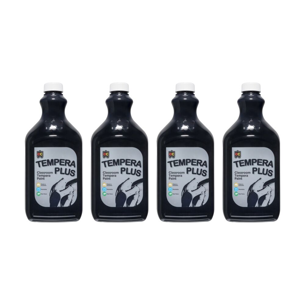 Educational Colours Tempera Plus Classroom Junior Student Paint Black 2L (4 Pack)