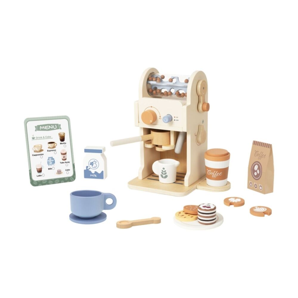 Tooky Toy Kids Pretend Play Coffee Machine Wooden Playset Accessories