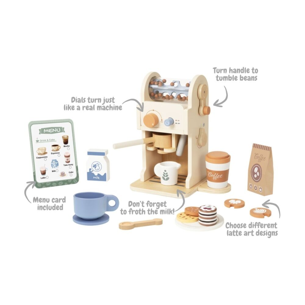 Tooky Toy Kids Pretend Play Coffee Machine Wooden Playset Accessories — image 7