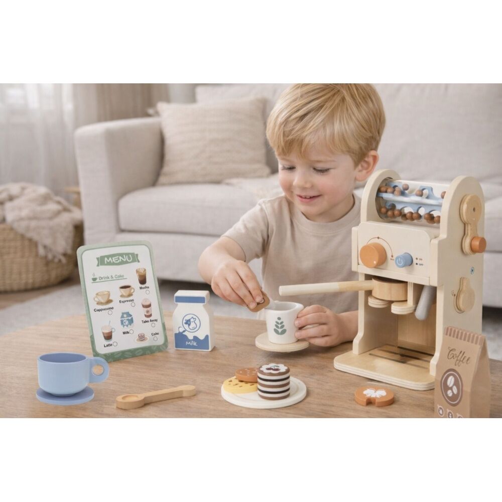 Tooky Toy Kids Pretend Play Coffee Machine Wooden Playset Accessories — image 6