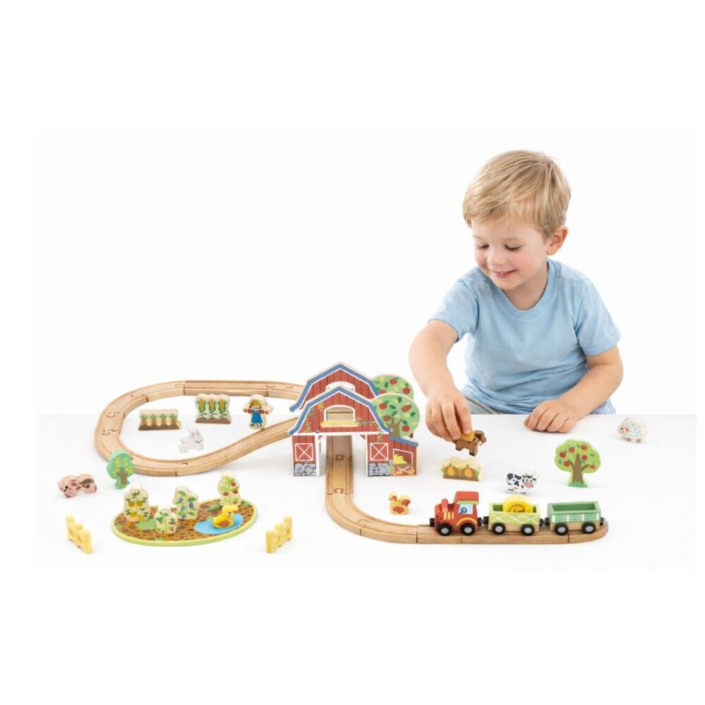 Tooky Toy Kids Children Wooden Farm Train and Animals Playset — image 6