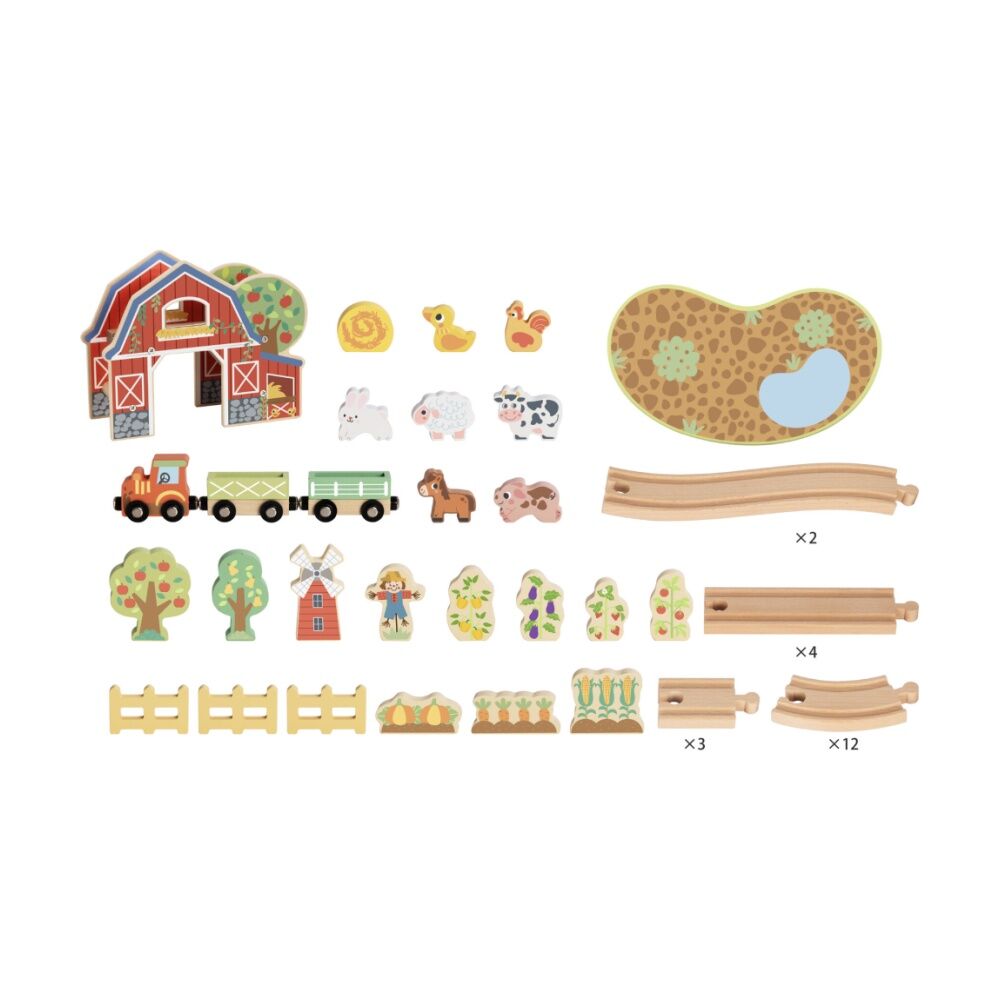 Tooky Toy Kids Children Wooden Farm Train and Animals Playset — image 4