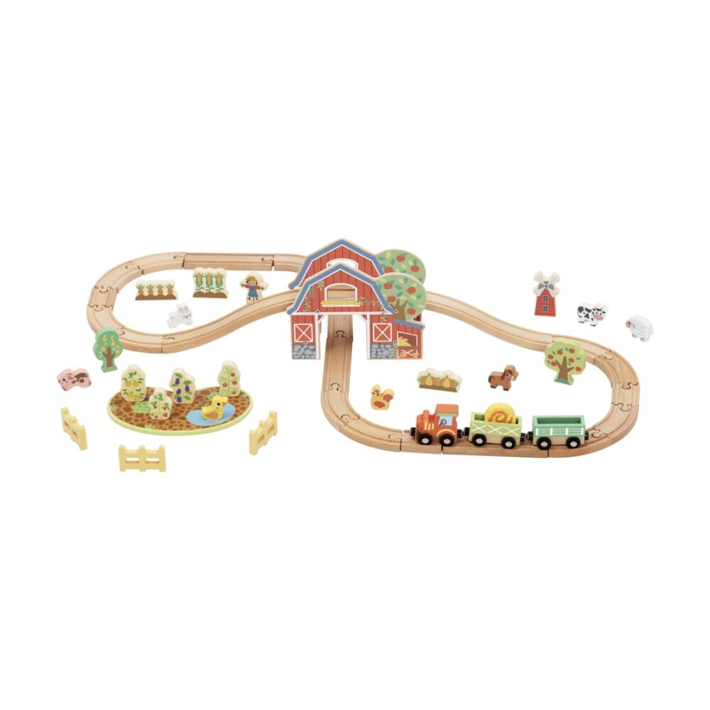 Tooky Toy Kids Children Wooden Farm Train and Animals Playset