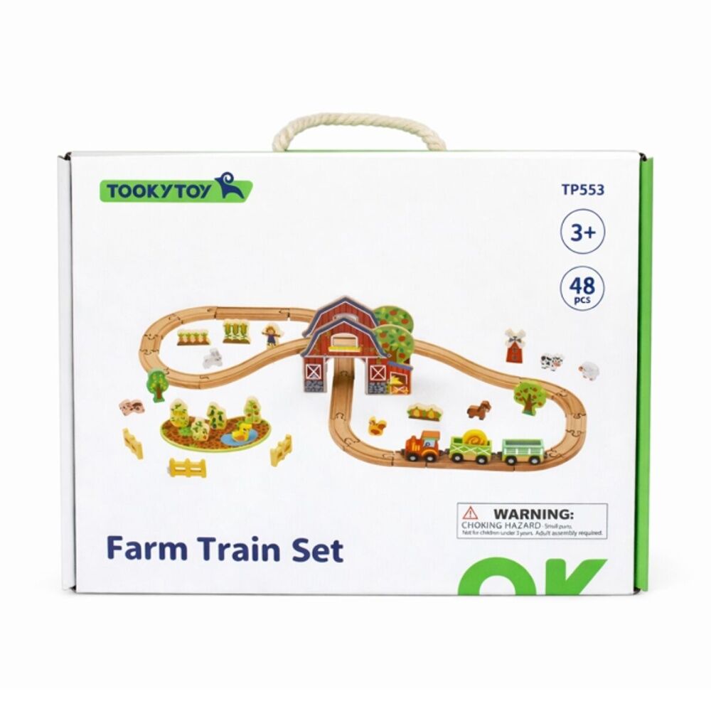 Tooky Toy Kids Children Wooden Farm Train and Animals Playset — image 7