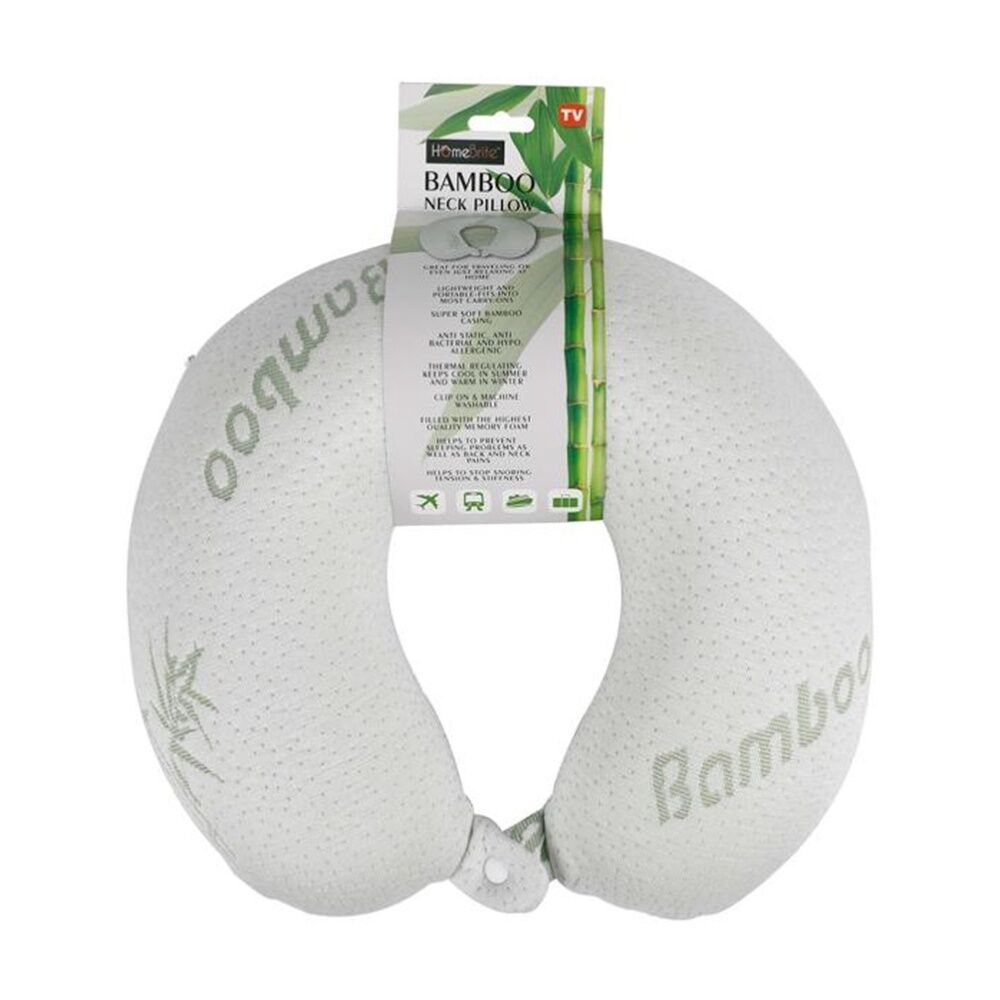 Braz White Bamboo Cooling Hypoallergenic U-Shape Travel Neck Pillow