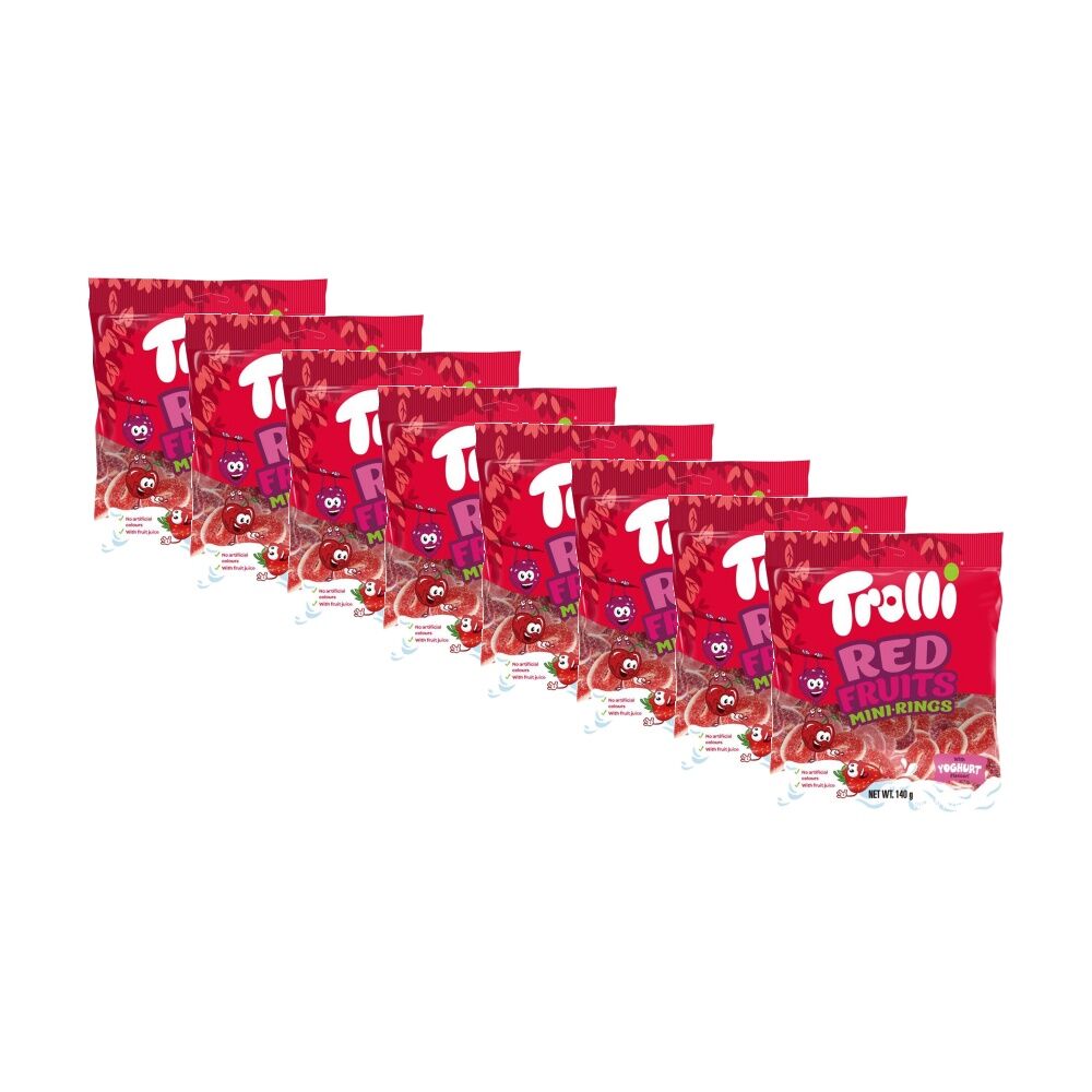 Trolli Red Fruit Rings 140g Party Favours Candy/Lollies/Gummies (8 Pack)