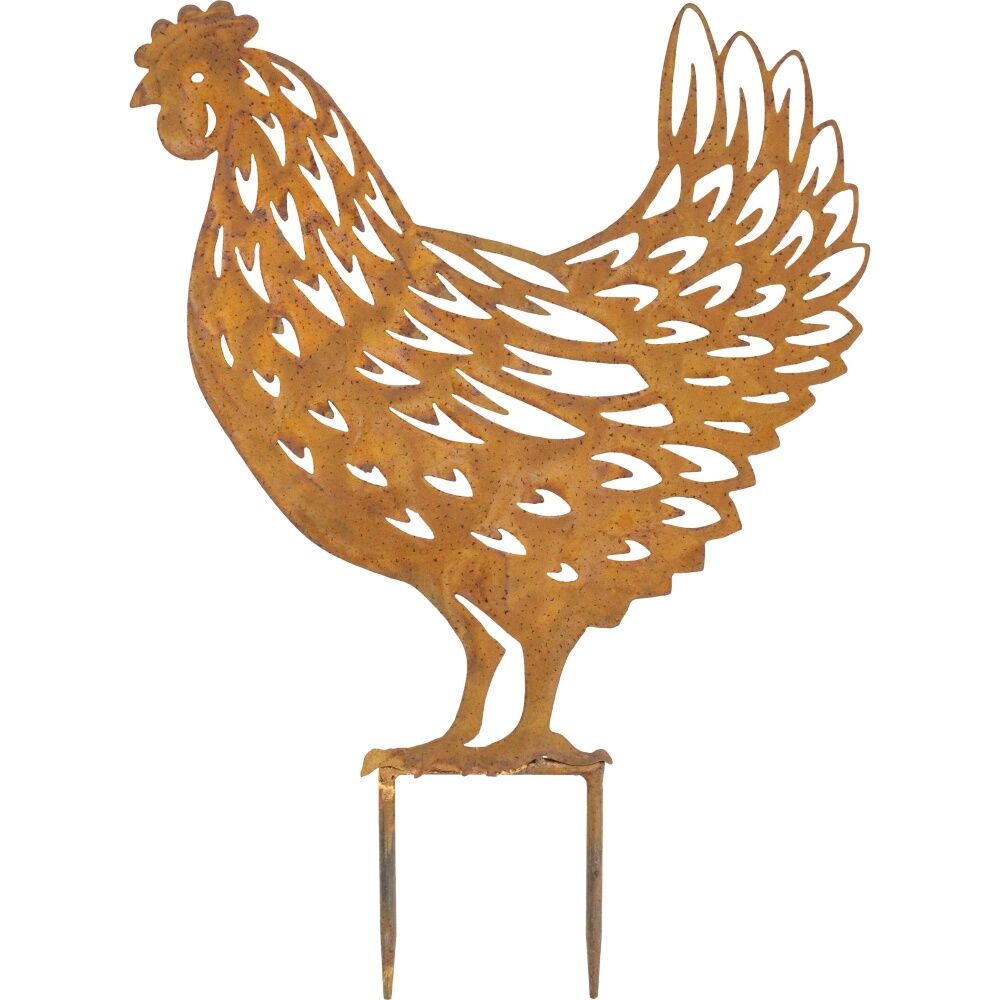 LVD 48x37x18cm Rustic-Coated Metal Large Hen Garden Stake Decor Ornament
