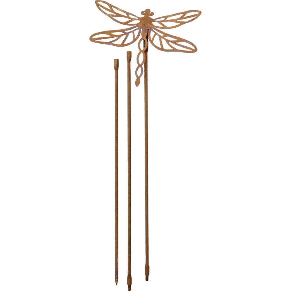 LVD 86x12x3cm Rustic-Coated Metal Dragonfly Garden Stake Ornament Set — image 2