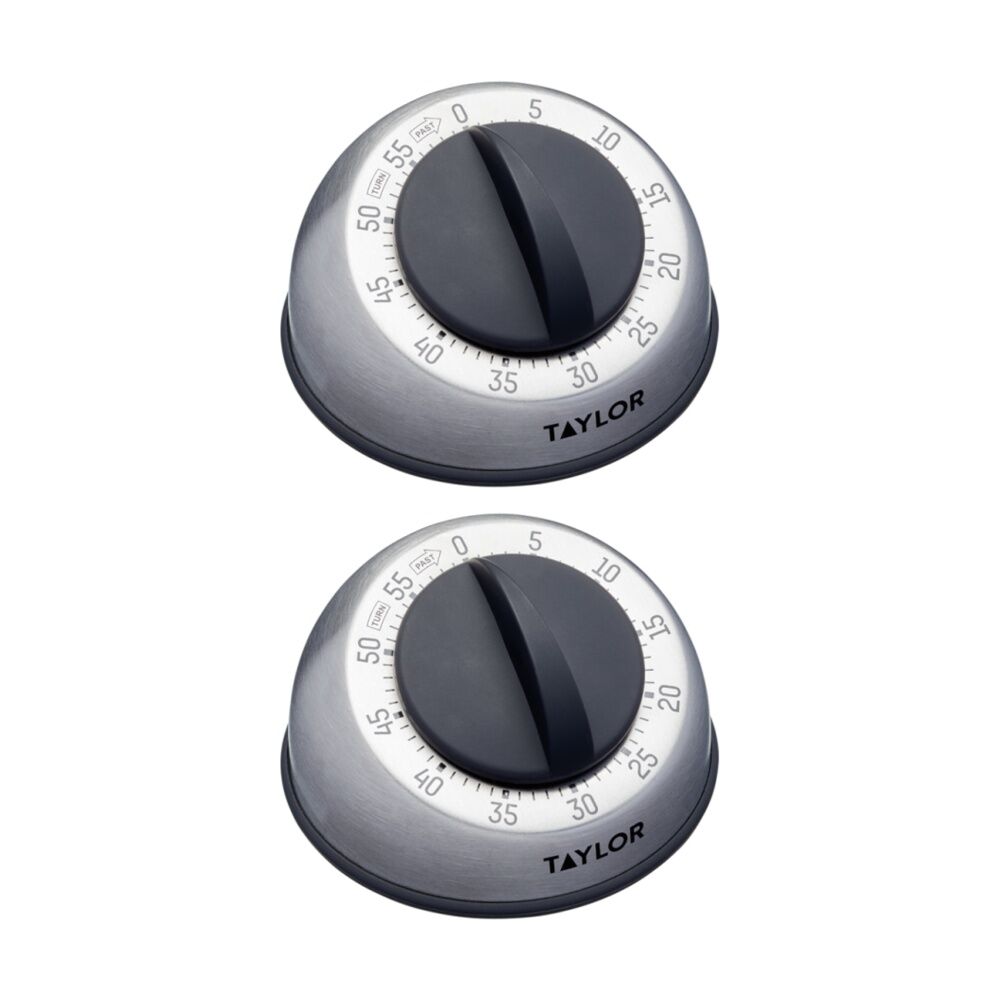 Taylor Pro Wind Up Dial Classic 60 Minute Kitchen Timer Stainless Steel (2 Pack)