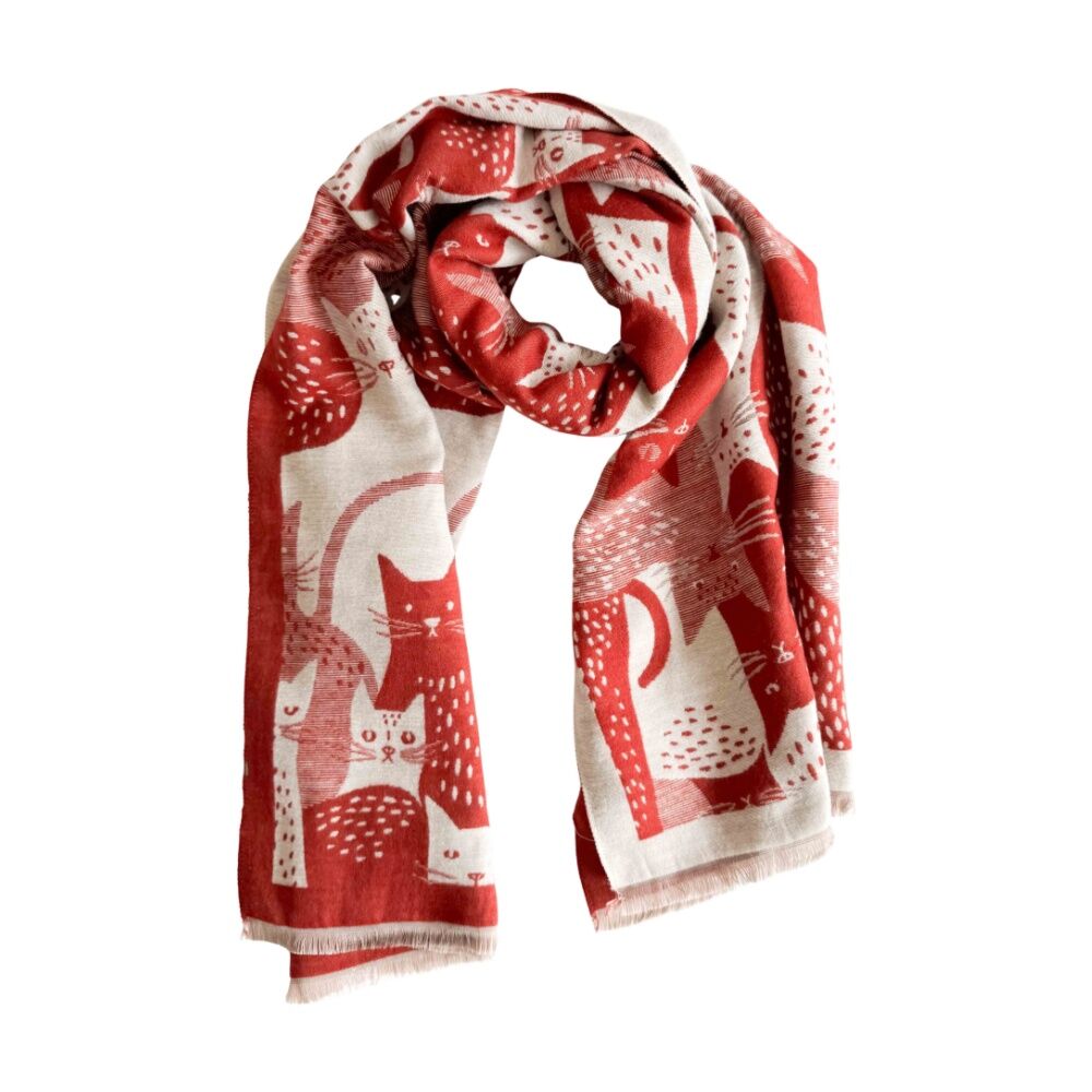 Urban Products 180cm Moggy Cat Scarf Red Lightweight Fabric Fringed Edges