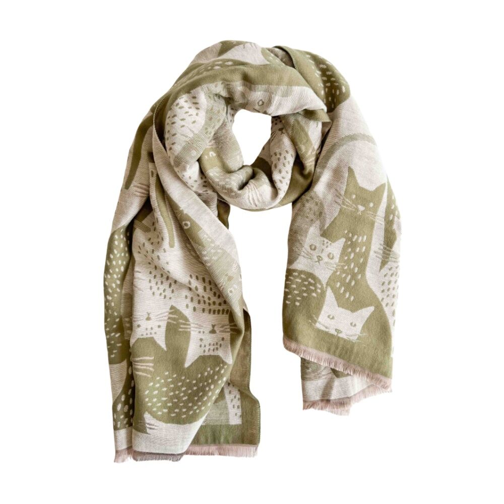 Urban Products 180cm Moggy Cat Scarf Green Soft Lightweight Fringed Edges