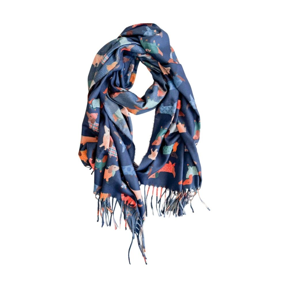 Urban Products 180cm Dashy Dog Scarf Navy Soft Lightweight Colourful Design