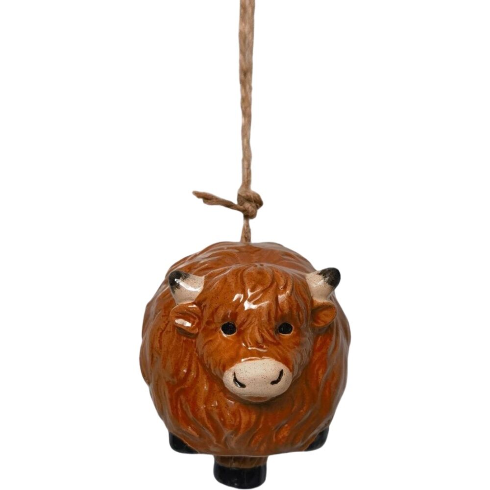 Urban Products 18cm Highland Cow Bell Brown Ceramic Hanging Ornament