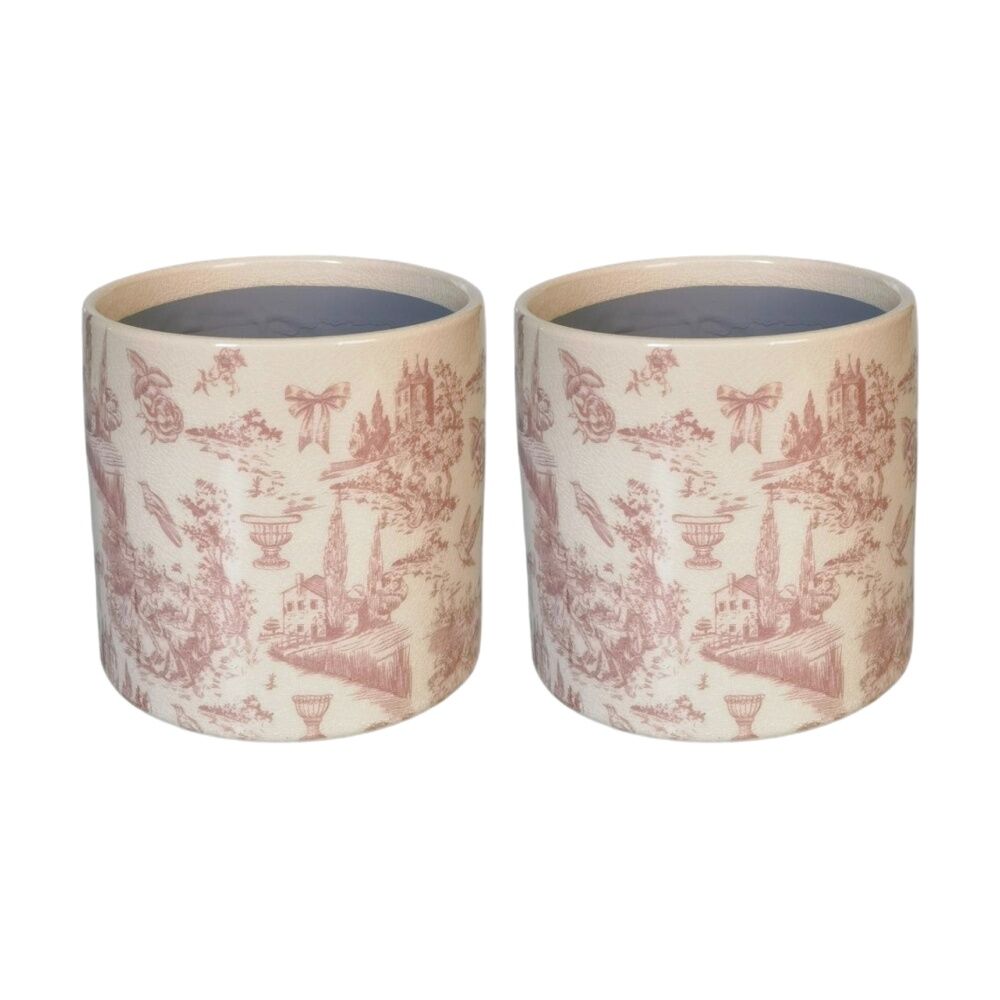 Urban Products Romantique Toile Planter Pink Ceramic Decorative Pot 14cm (2 Pack)