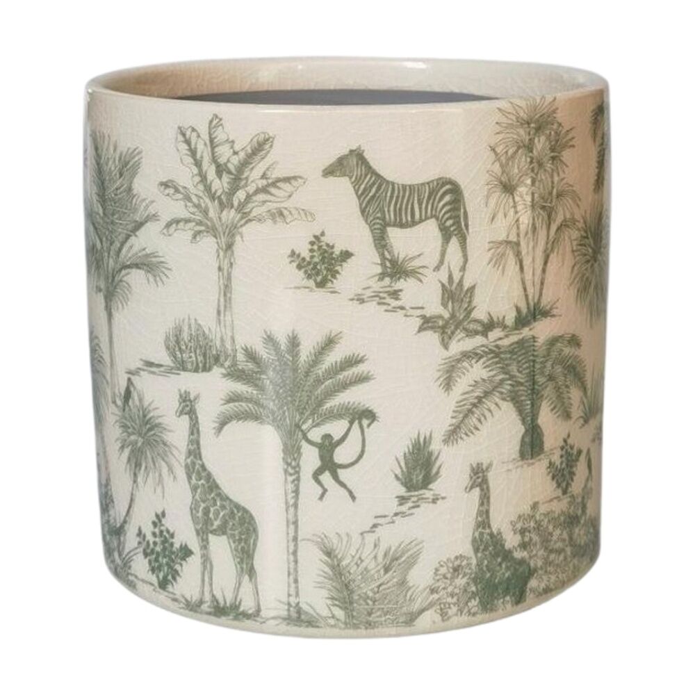Urban Products 17cm Jungle Toile Planter Green Ceramic Decorative Pot