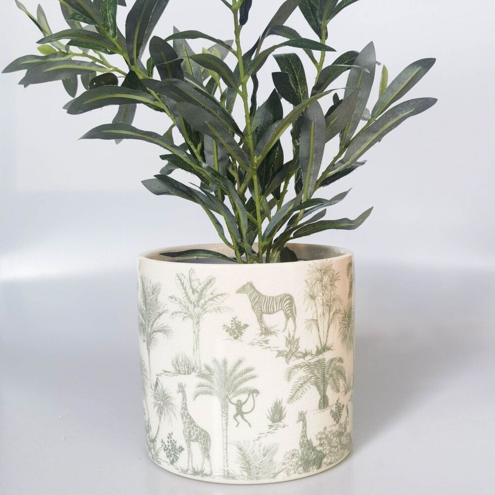 Urban Products 17cm Jungle Toile Planter Green Ceramic Decorative Pot — image 3