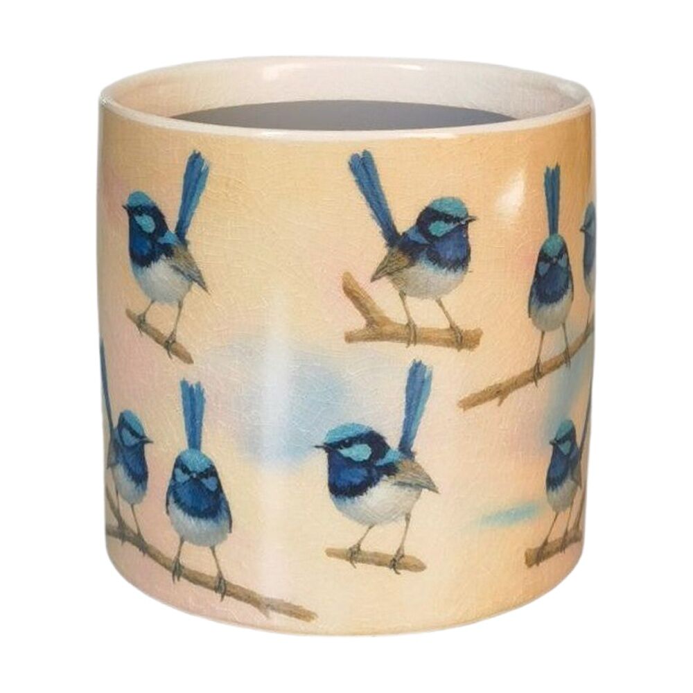 Urban Products 14cm Blue Wren Planter Blue/Yellow Ceramic Decorative Pot