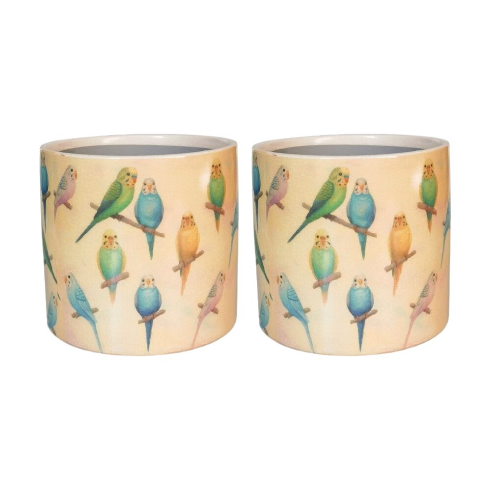 Urban Products Budgie Planter Yellow/Blue Ceramic Decorative Pot 17cm (2 Pack)
