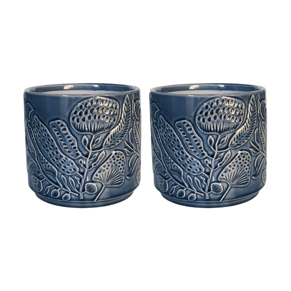 Urban Products Corindi Planter Blue Decorative Ceramic Pot 17cm (2 Pack)