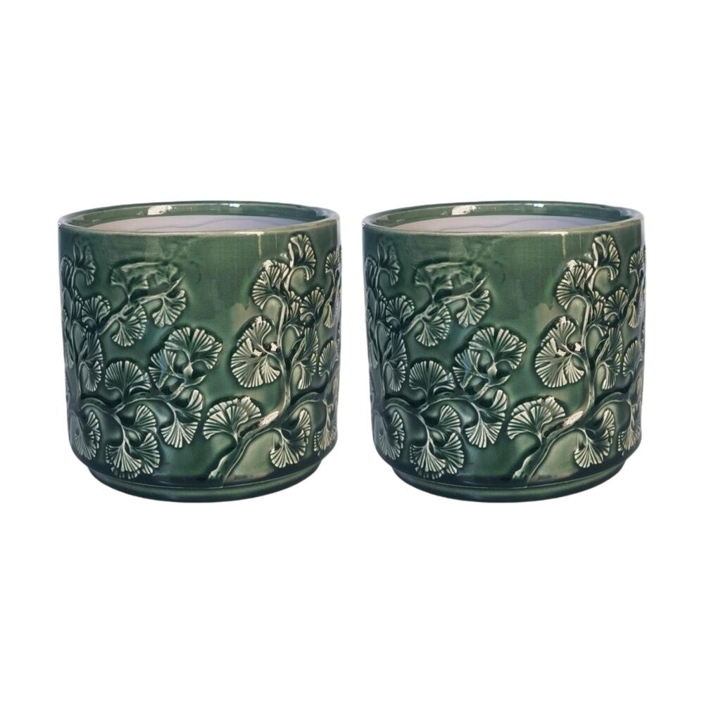 Urban Products Hakone Planter Green Decorative Ceramic Pot 17cm (2 Pack)