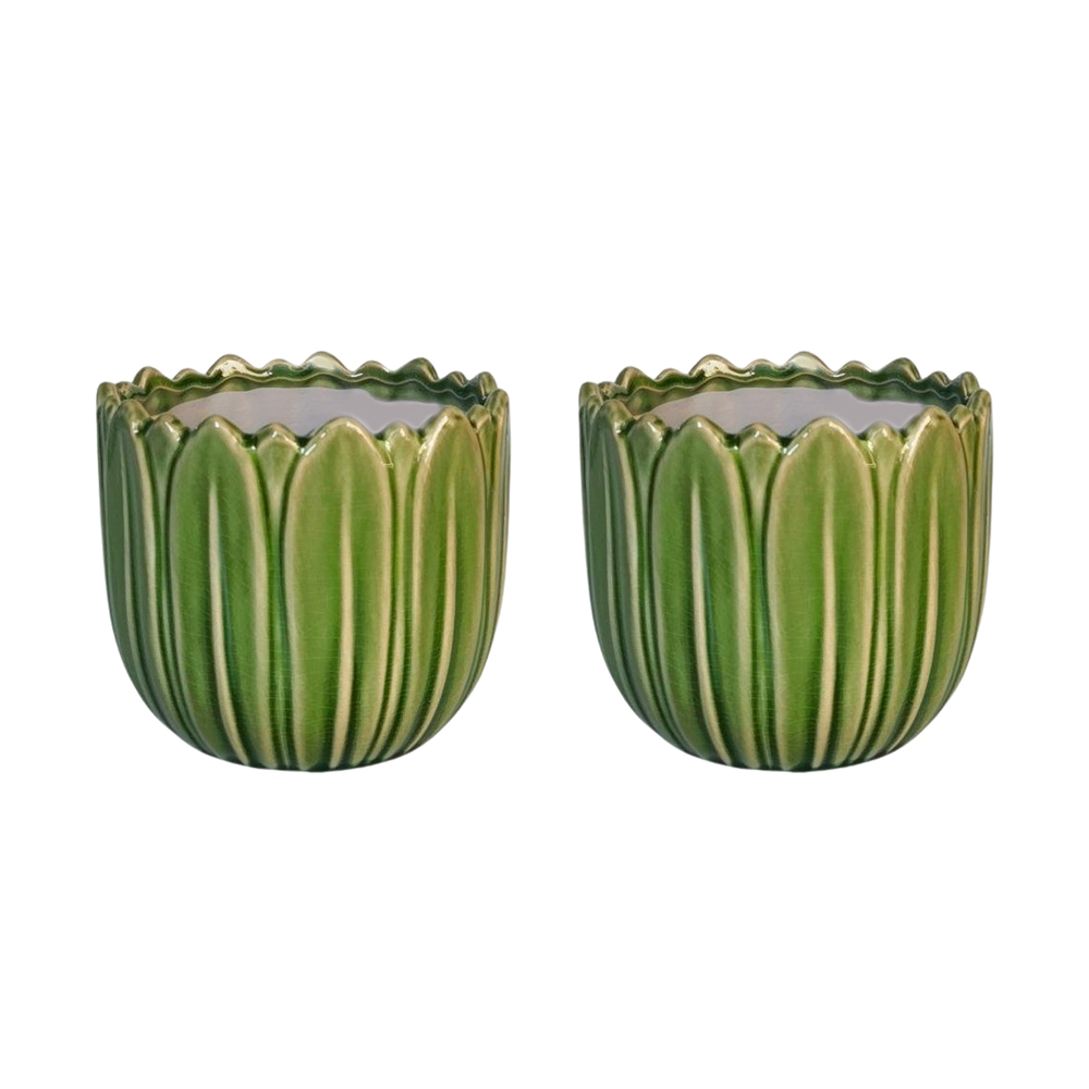 Urban Products Daintree Planter Green Ceramic Glossy Finish Pot 14cm (2 Pack)