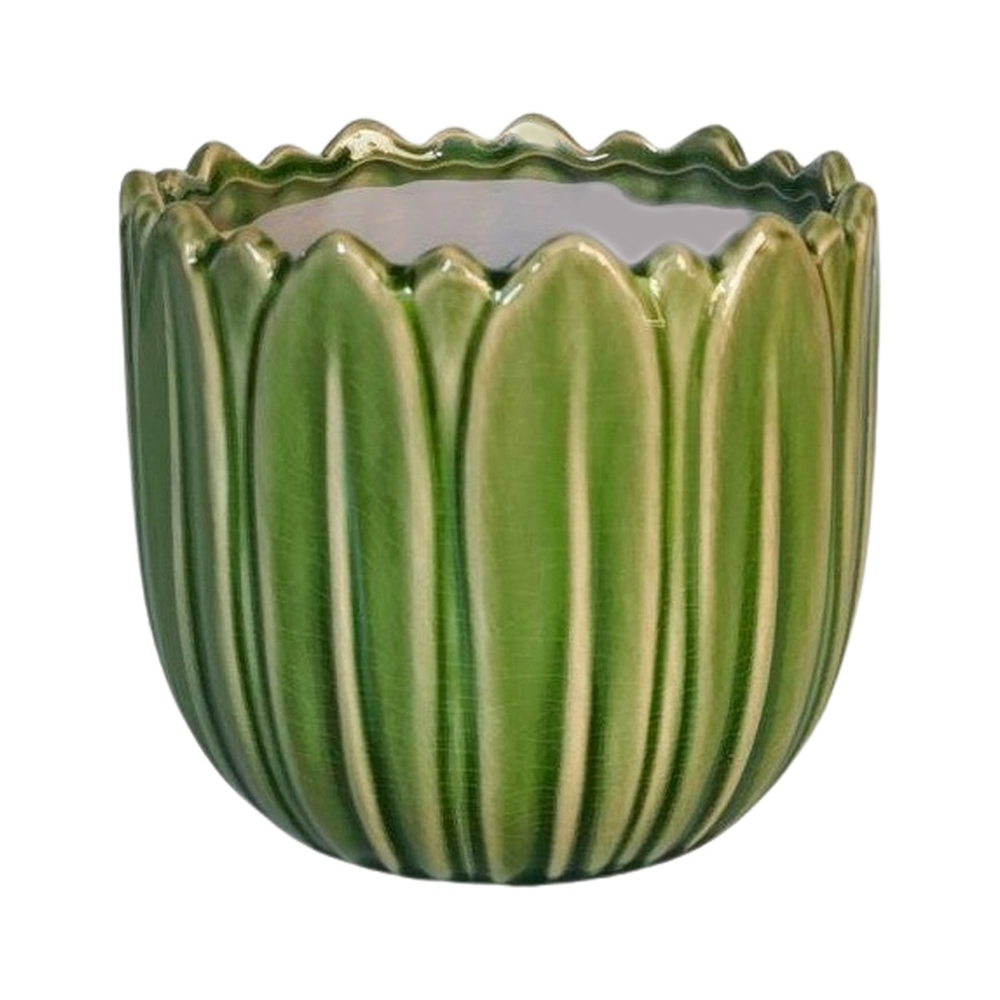 Urban Products Daintree Planter Green Ceramic Glossy Finish Pot 14cm (2 Pack) — image 2