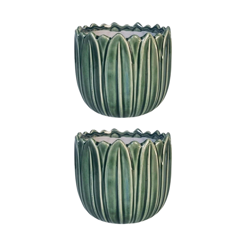 Urban Products Daintree Planter Green Ceramic Glossy Finish Pot 17cm (2 Pack)