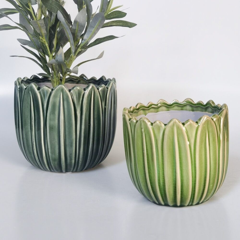 Urban Products Daintree Planter Green Ceramic Glossy Finish Pot 17cm (2 Pack) — image 3