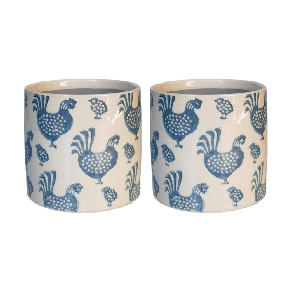Urban Products Dottie Chicken Planter Blue Decorative Ceramic Pot 14cm (2 Pack)