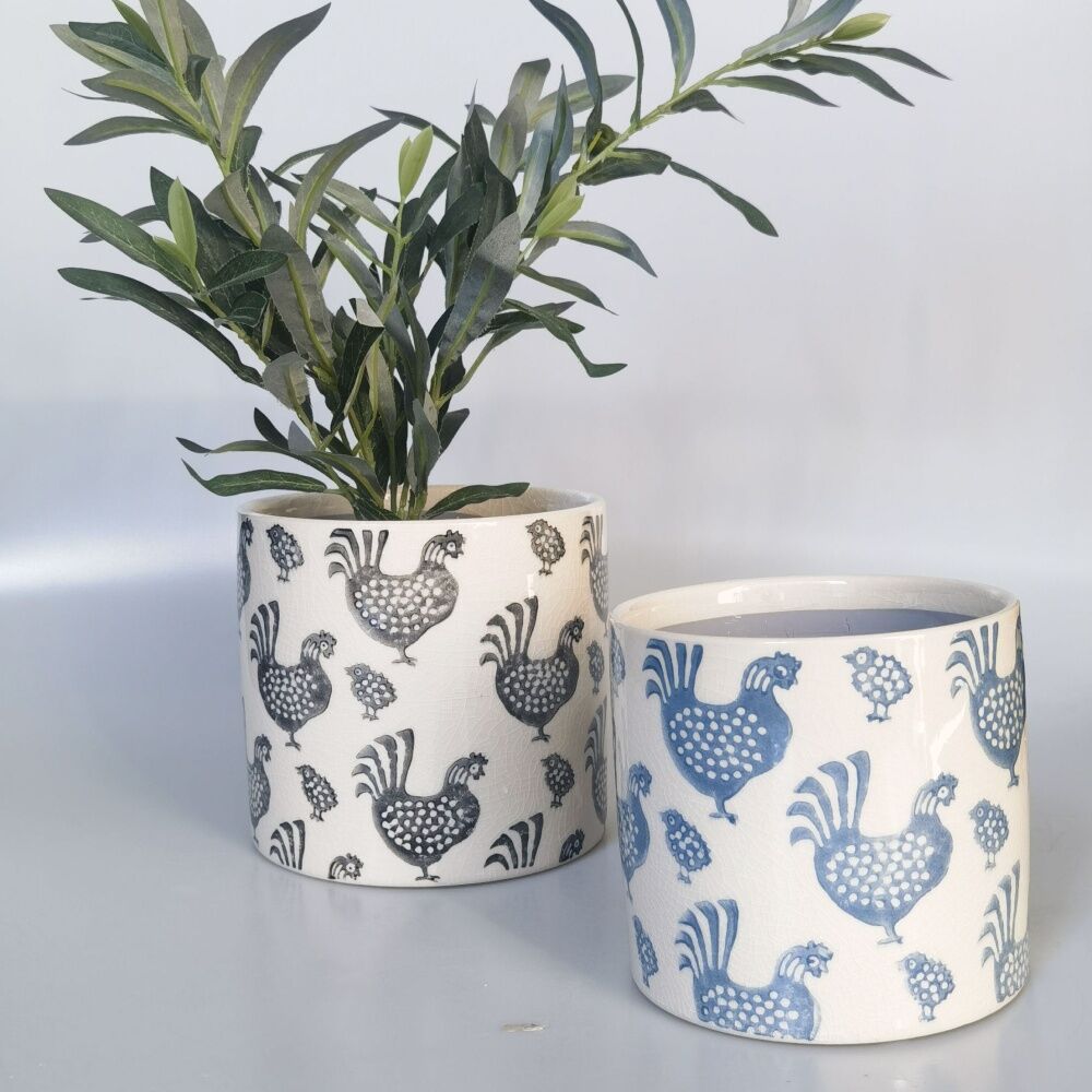 Urban Products Dottie Chicken Planter Blue Decorative Ceramic Pot 14cm (2 Pack) — image 3