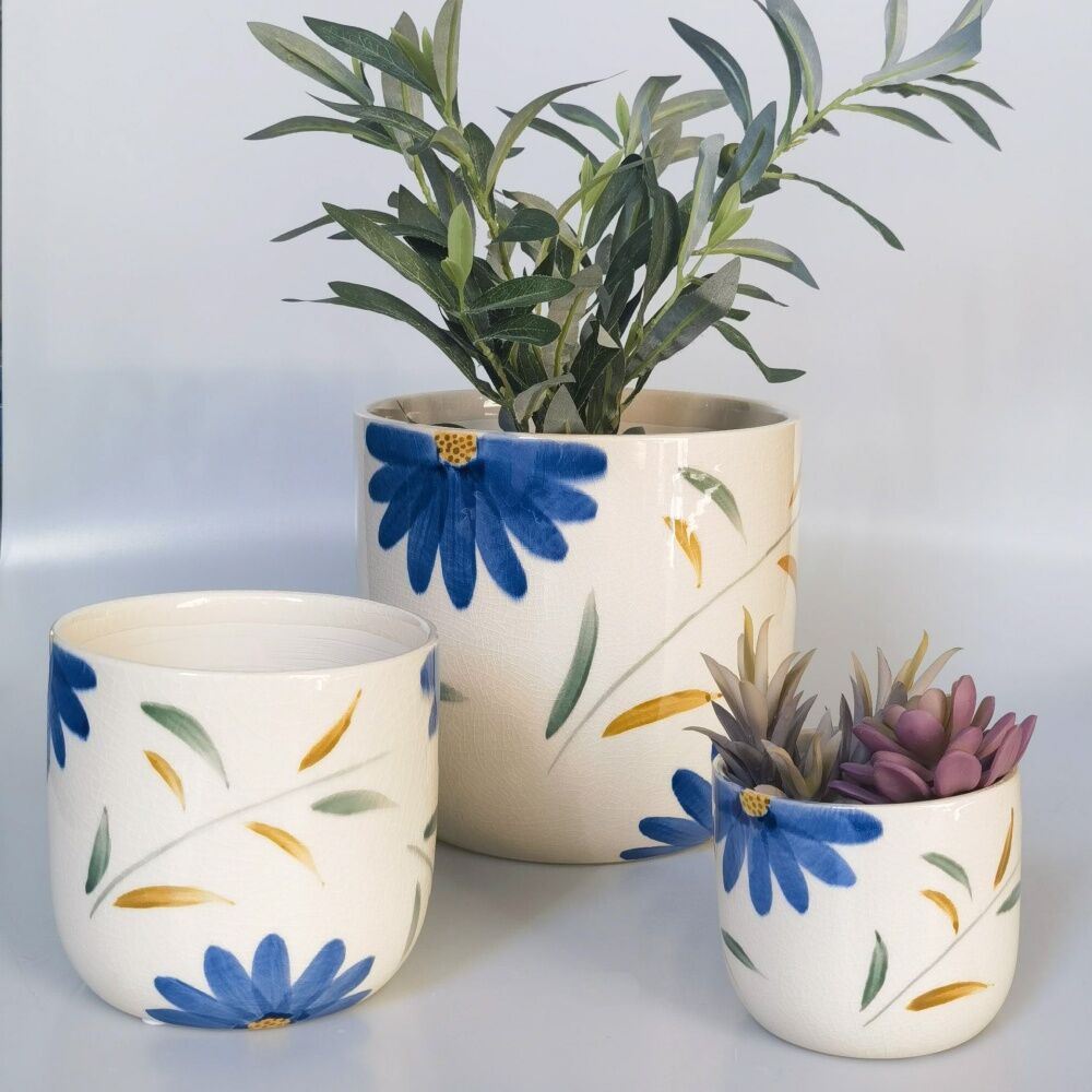 Urban Products 20cm Maxine Floral Planter Blue/Green Ceramic Pot — image 2