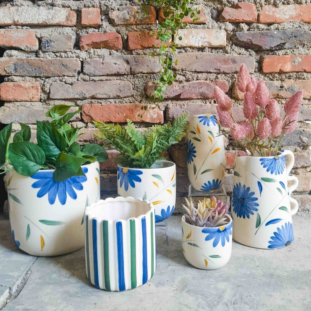 Urban Products 20cm Maxine Floral Planter Blue/Green Ceramic Pot — image 4