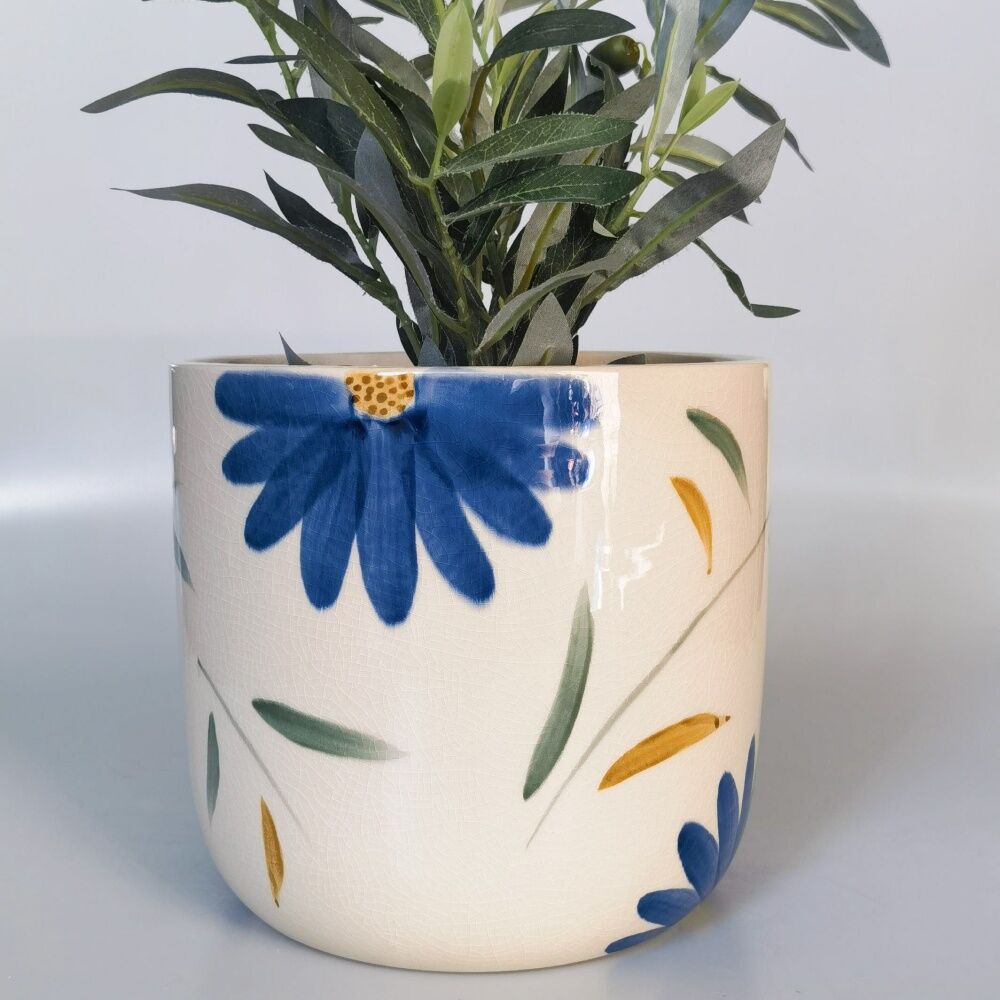 Urban Products 20cm Maxine Floral Planter Blue/Green Ceramic Pot — image 3