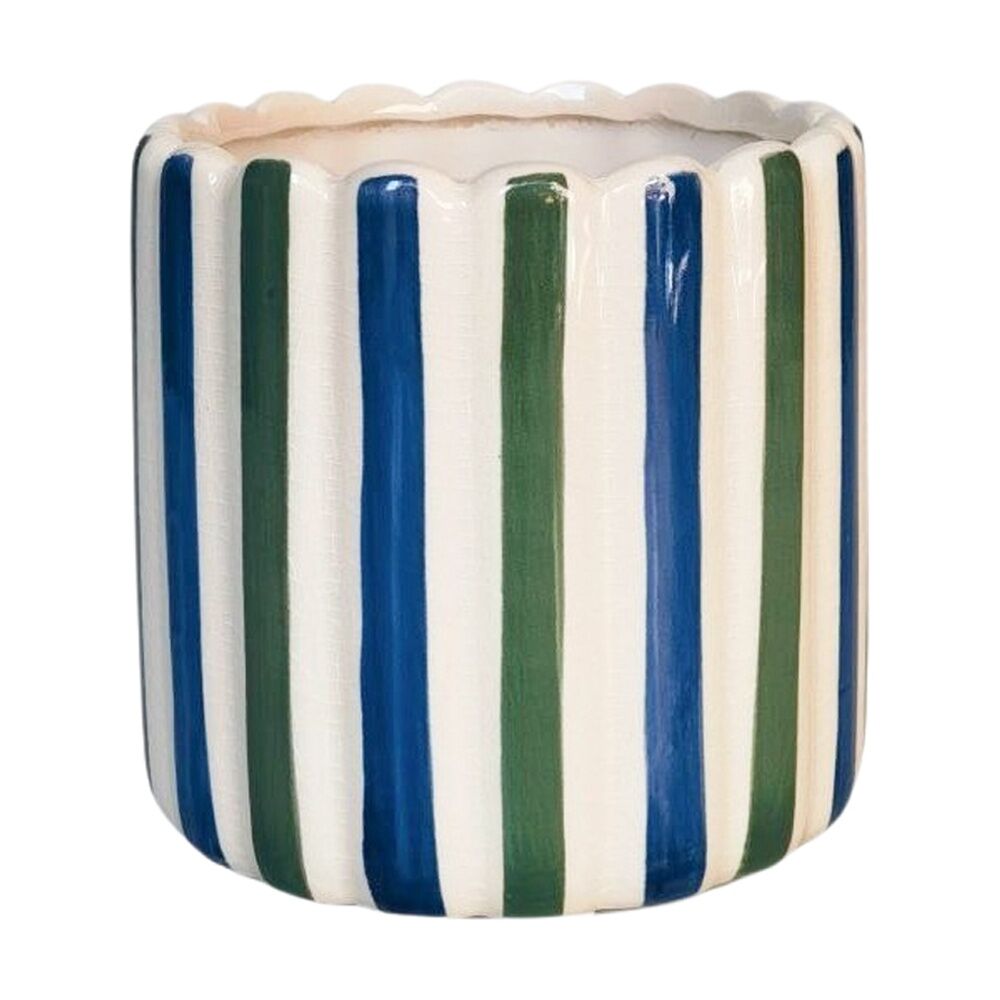Urban Products 14cm Maxine Stripe Planter Blue/Green Ceramic Pot