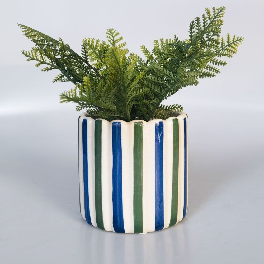 Urban Products 14cm Maxine Stripe Planter Blue/Green Ceramic Pot — image 2