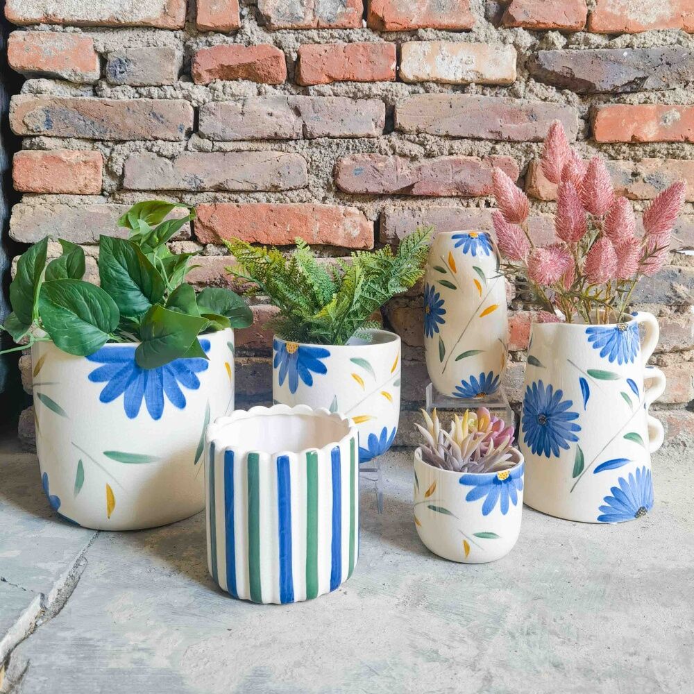 Urban Products 14cm Maxine Stripe Planter Blue/Green Ceramic Pot — image 3
