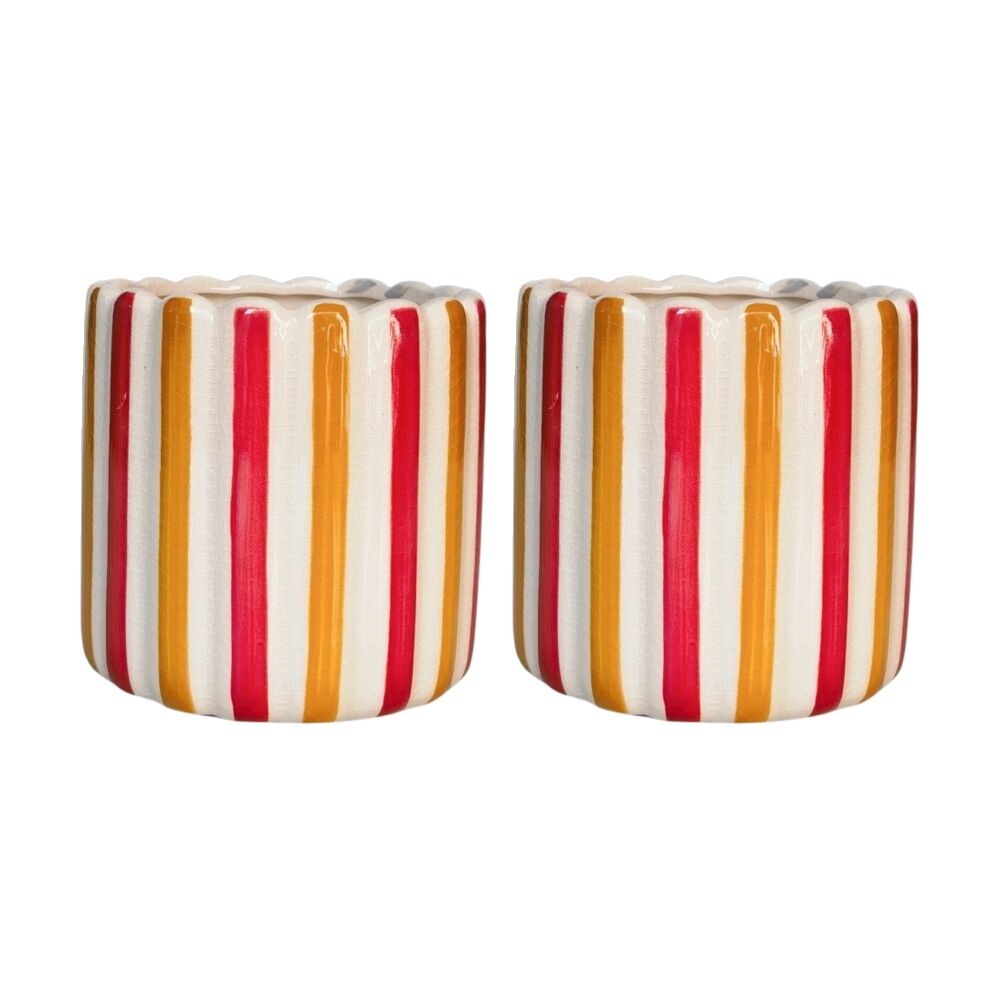 Urban Products Maxine Stripe Planter Red/Yellow Ceramic Pot 14cm (2 Pack)