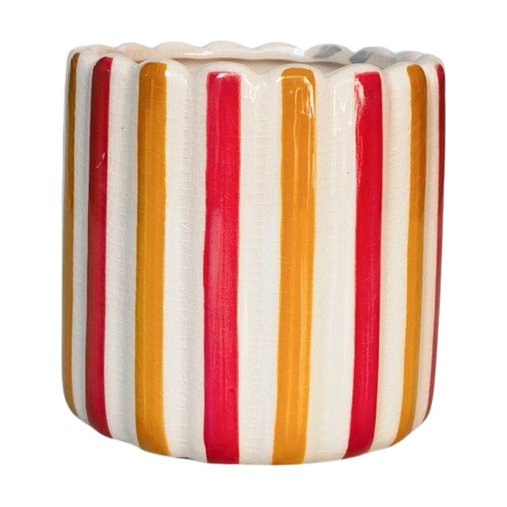 Urban Products Maxine Stripe Planter Red/Yellow Ceramic Pot 14cm (2 Pack) — image 2
