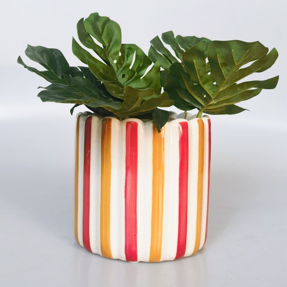 Urban Products Maxine Stripe Planter Red/Yellow Ceramic Pot 14cm (2 Pack) — image 4