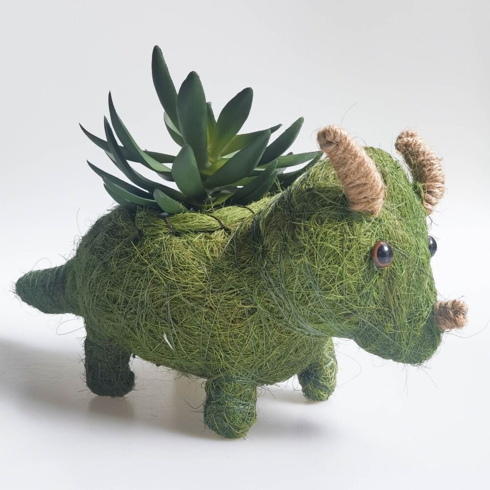 Urban Products Triceratops Dinosaur Husk Planter Green Decorative Indoor Plant Holder — image 3