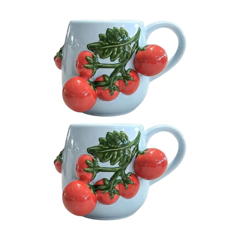 Urban Products Raised Tomato Branch Design Blue/Red Ceramic Mug 10cm (2 Pack)