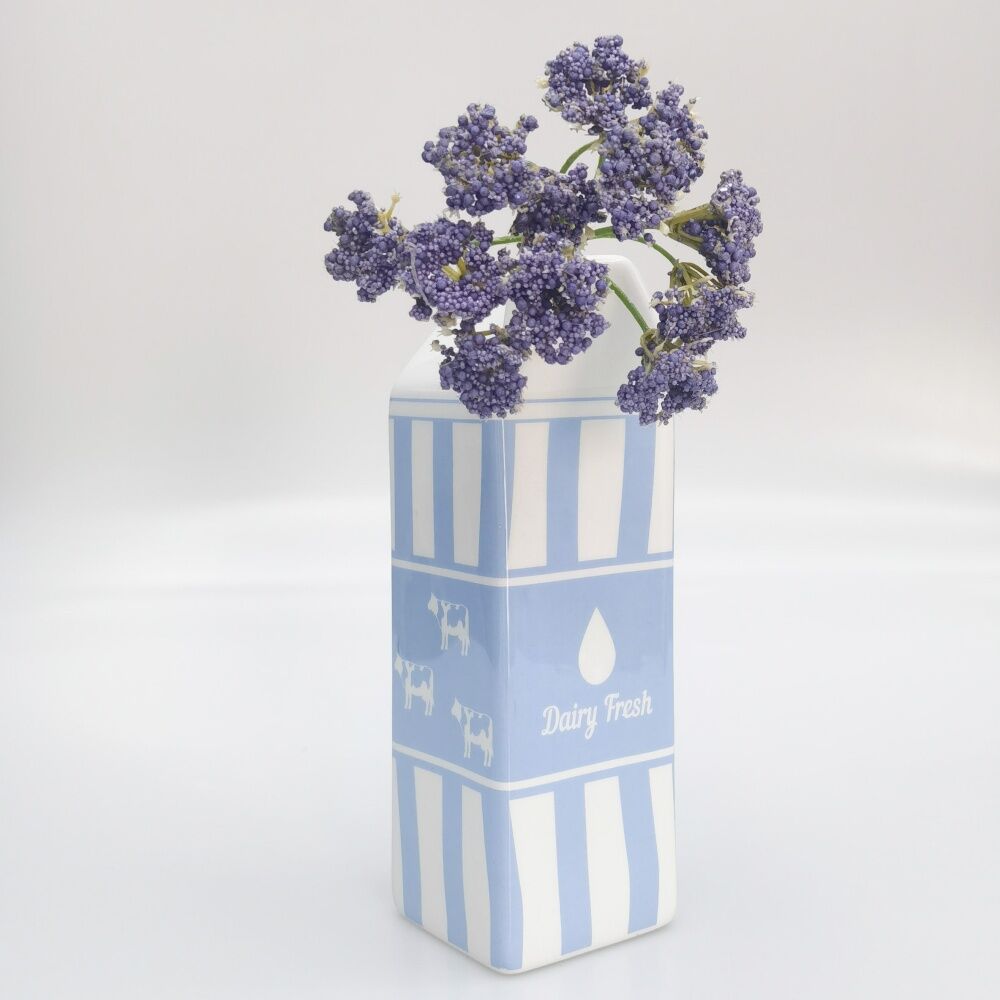 Urban Products 21cm Milk Carton Blue Ceramic Vase Home Decor — image 2