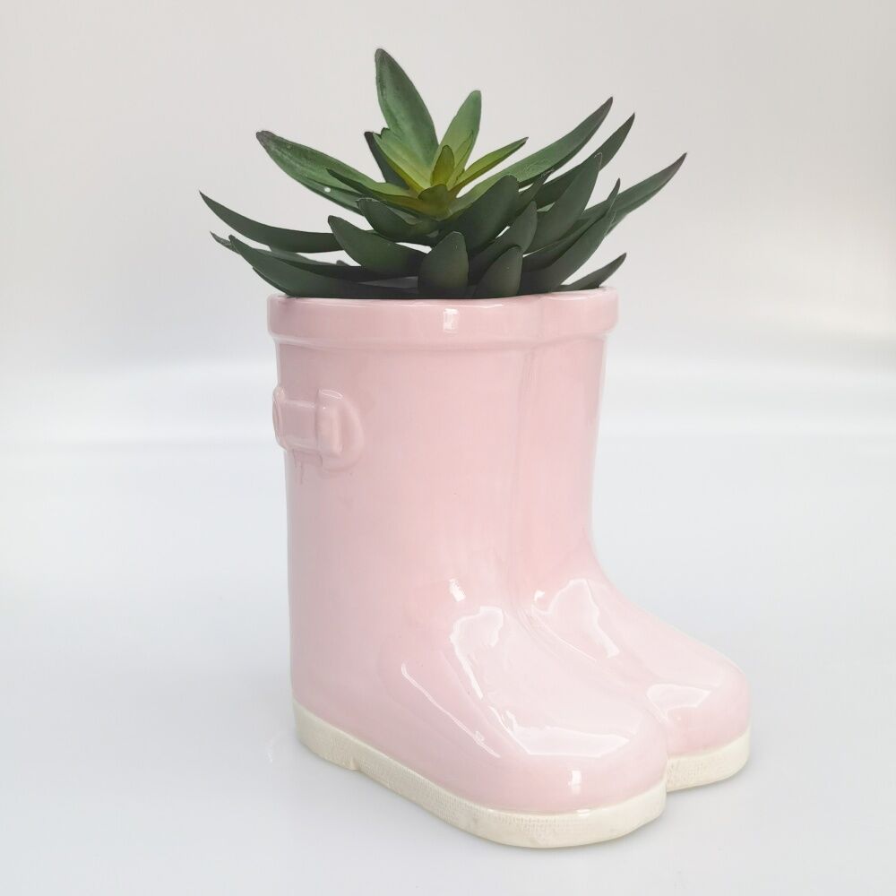 Urban Products 15cm Gumboot Planter Pink Glossy Finish Ceramic Home Decor — image 2