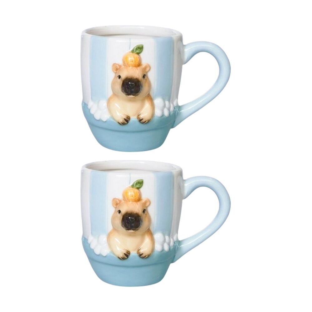 Urban Products Capybara Blue/Brown Ceramic Decorative Mug 10cm (2 Pack)