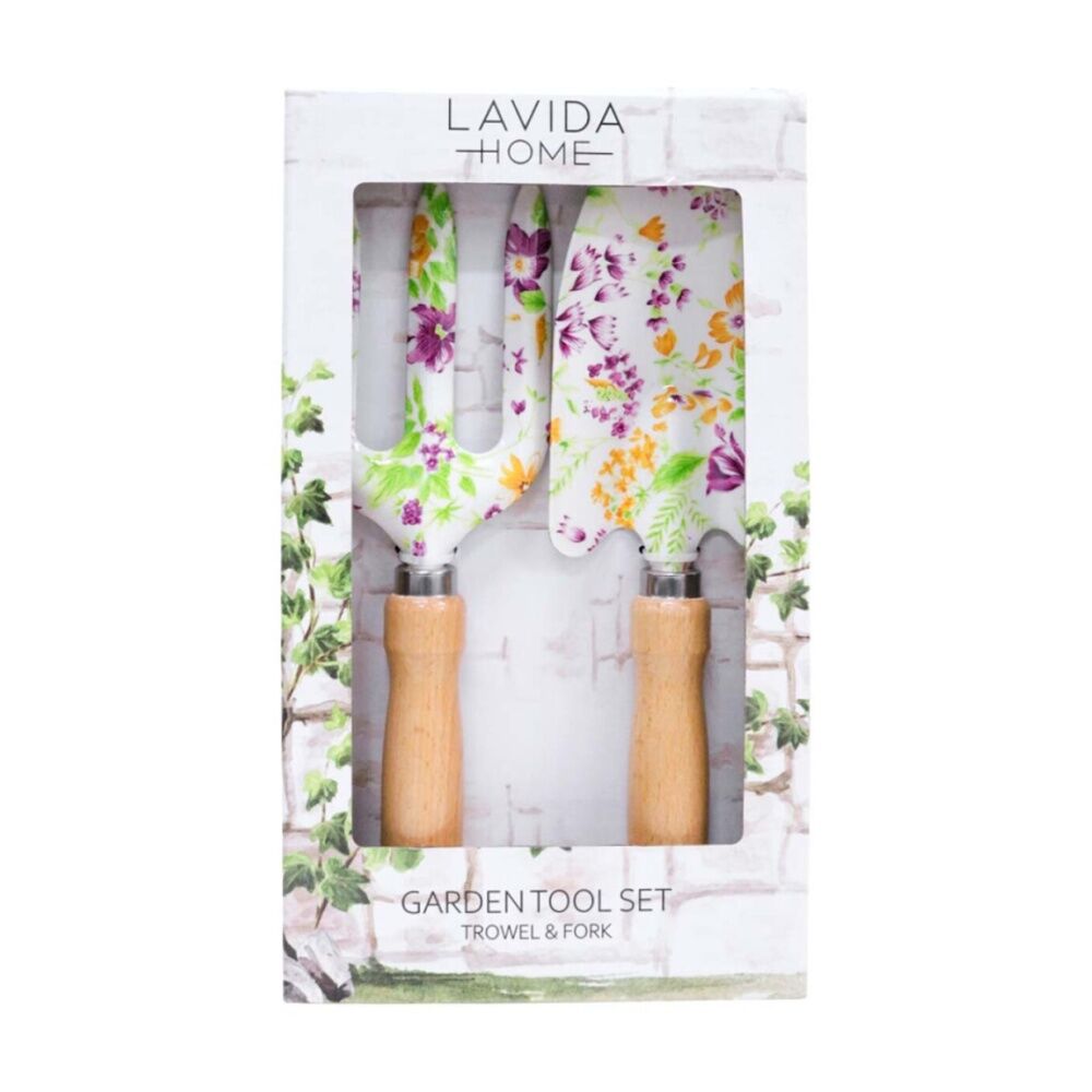 LVD 2pc LVD Outdoor Gardening/Planting Wood/Steel Trowel & Fork Tool Set Florals (2 Pack) — image 2