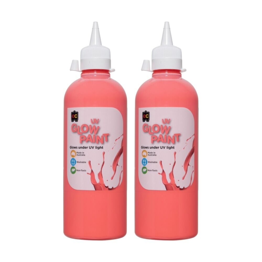 Educational Colours UV Glow Fluorescent Acrylic Paint Scarlet 500ml 3y+ (2 Pack)