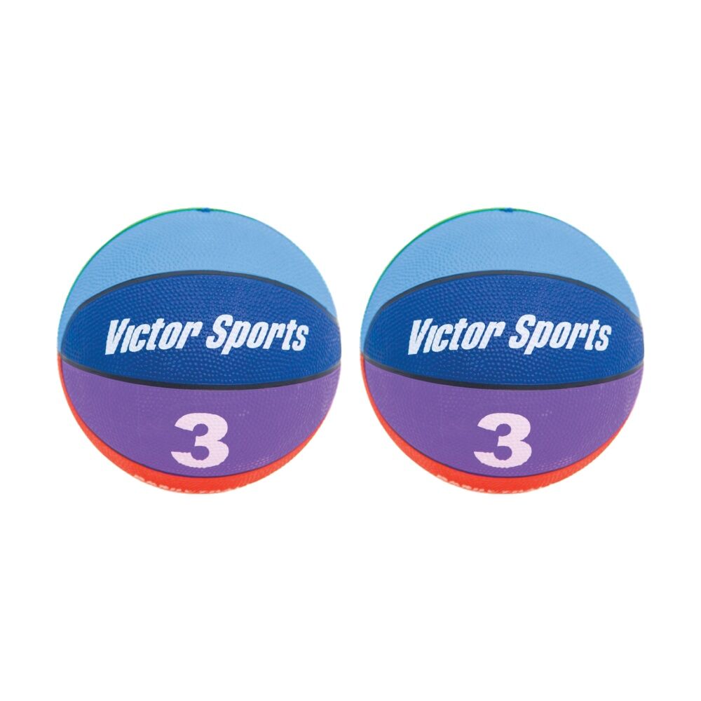 Victor Sports Heavy Duty Durable Rubber Basketball Multi Colour Size 3 (2 Pack)