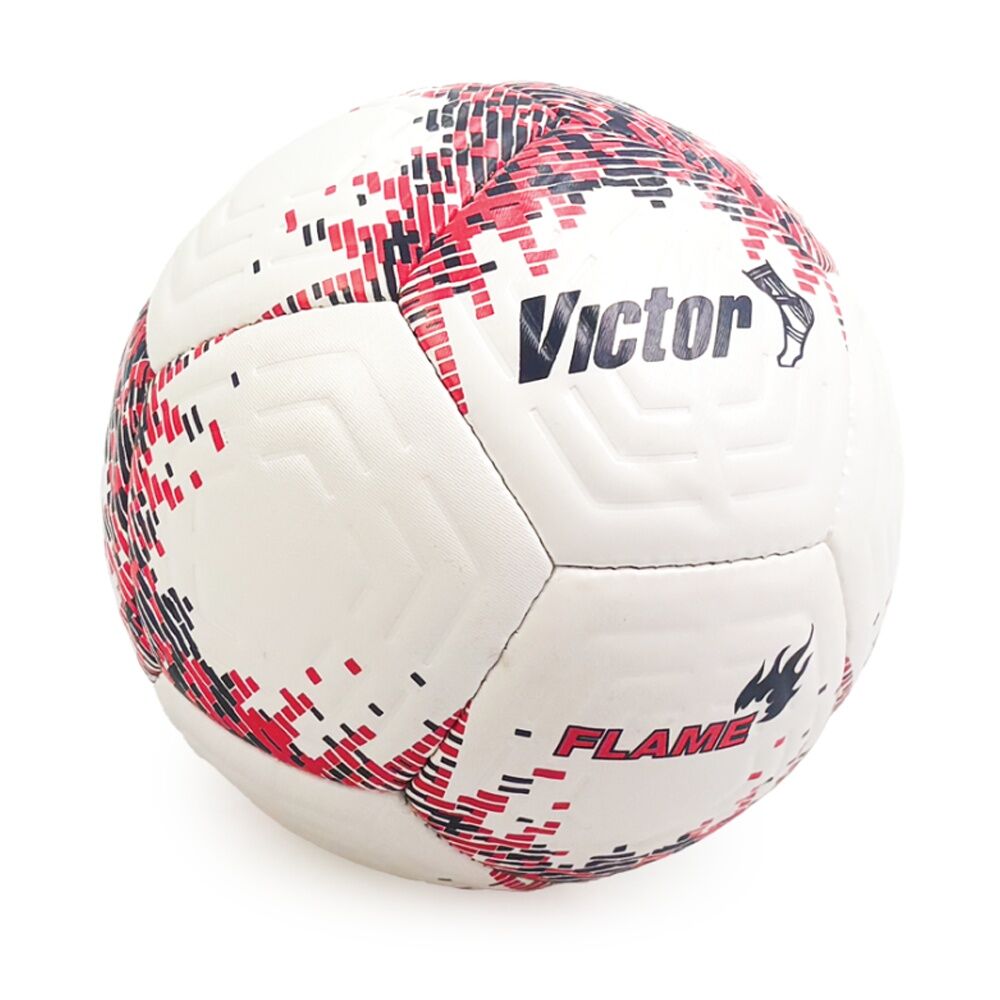 Victor Sports Flame Soccer Ball Size 5 - White Red Black - Textured PVC - Hand Stitched 8 Ply Super Thread - Latex Bladder - Ideal For Training