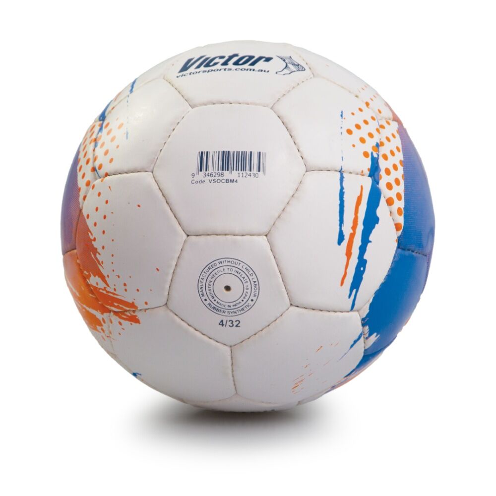 Victor Sports Match Soccer Ball Size 4 - Orange Blue - Durable Synthetic Rubber - Hand Stitched 3 Ply Polyester Cotton Linings - Latex Bladder - — image 2