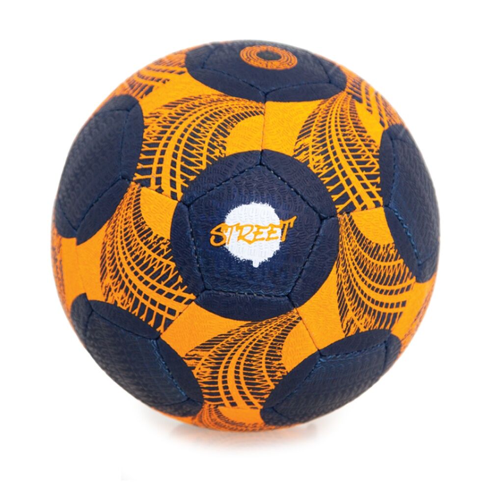 Victor Sports Soccer Ball Street Size 5 - Durable Rubber Compound - Hand Stitched - Tyre Grip Finish For All Weather - Orange - Suitable For Concrete